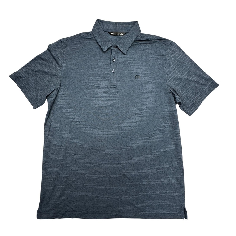TravisMathew Polo Shirt Mens Large Blue Heather Stripe Golf Performance Stretch